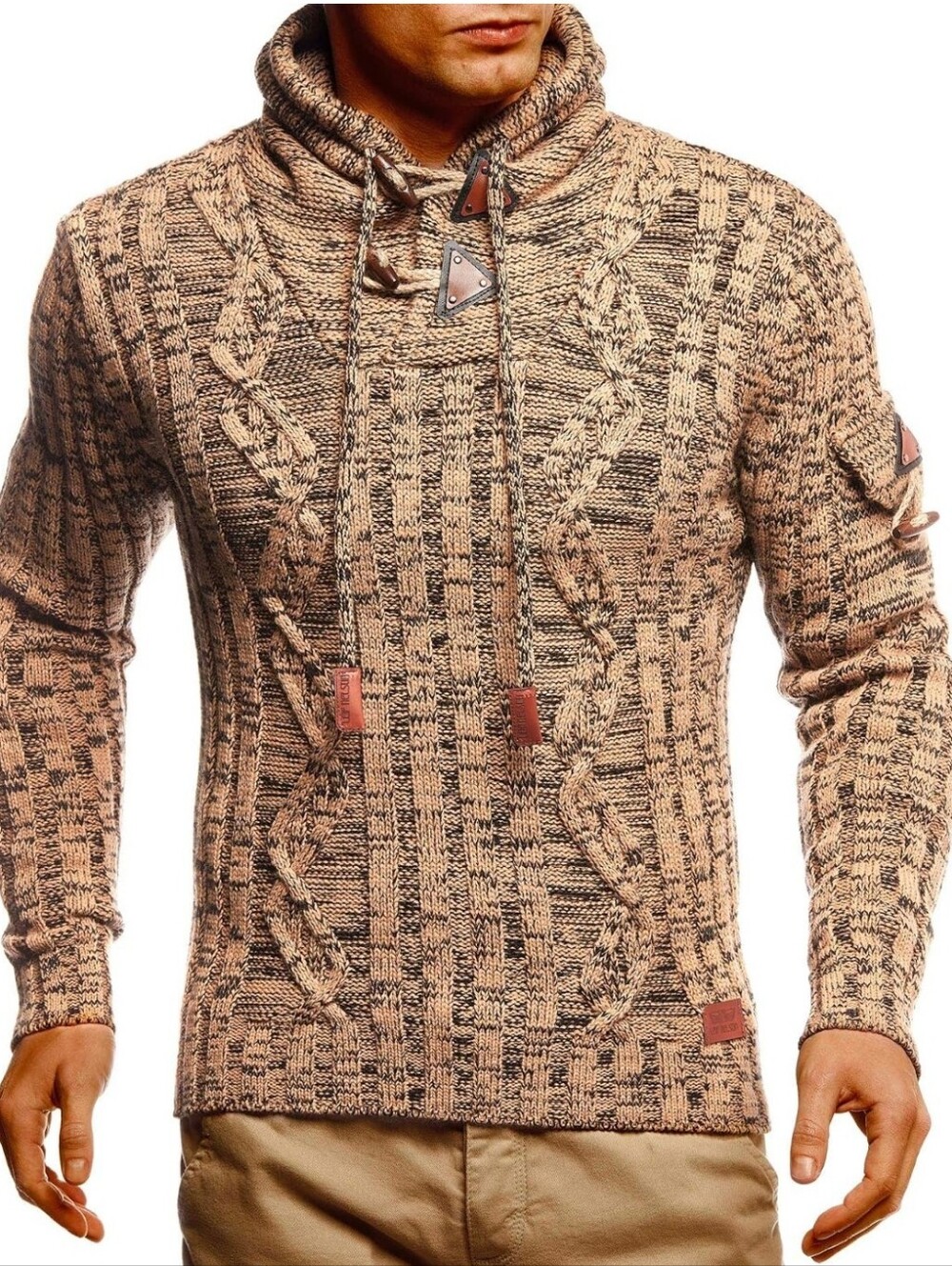 Leif Nelson Fisherman Cable Knit Hooded Sweater Brown Toggle Pullover Size 3X